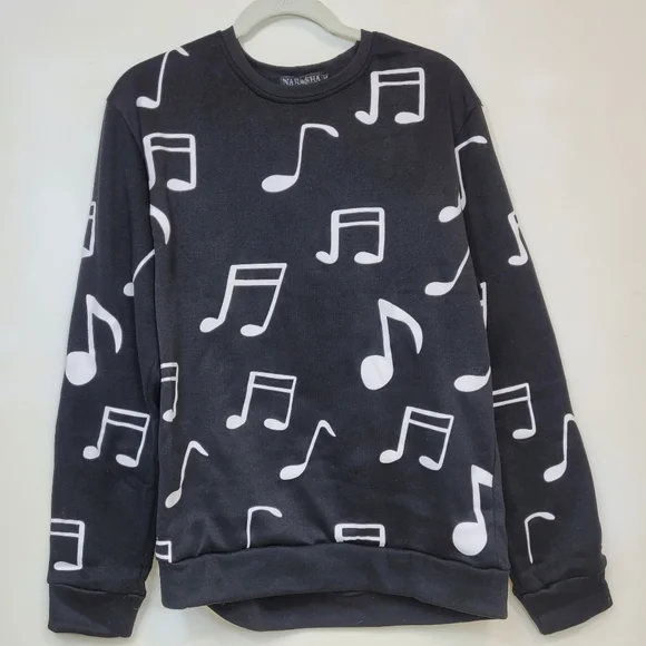 Black and White Musical Notes Novelty Sweater- Size XL - polyesterter - Picture 3 of 5